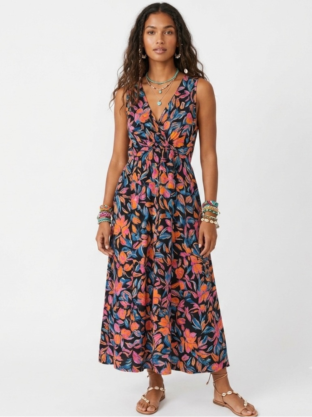 French Connection Vibrant Floral Tiered Twist Front Maxi Dress